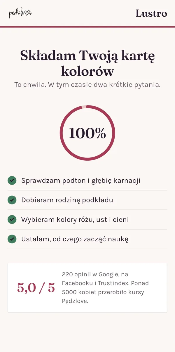 Ekran Lustra: składanie karty kolorów